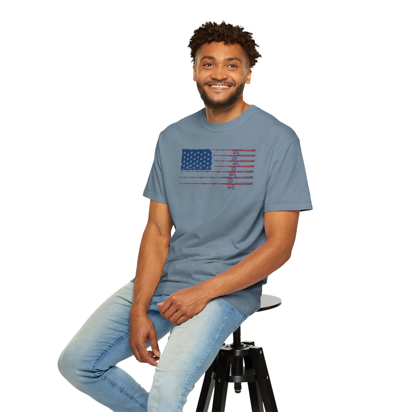 American Fishing Flag T-Shirt — Patriotic Bass Rods Graphic Tee
