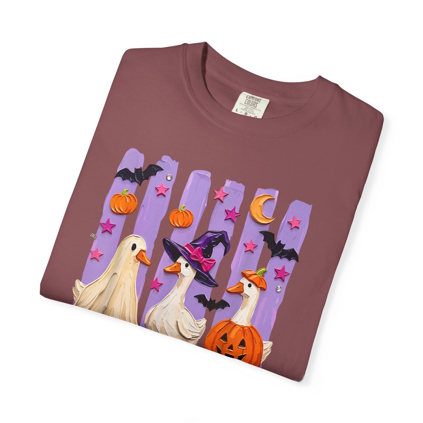 Halloween Goose T-Shirt — Cute Ghosts, Witch Hat & Pumpkin Design