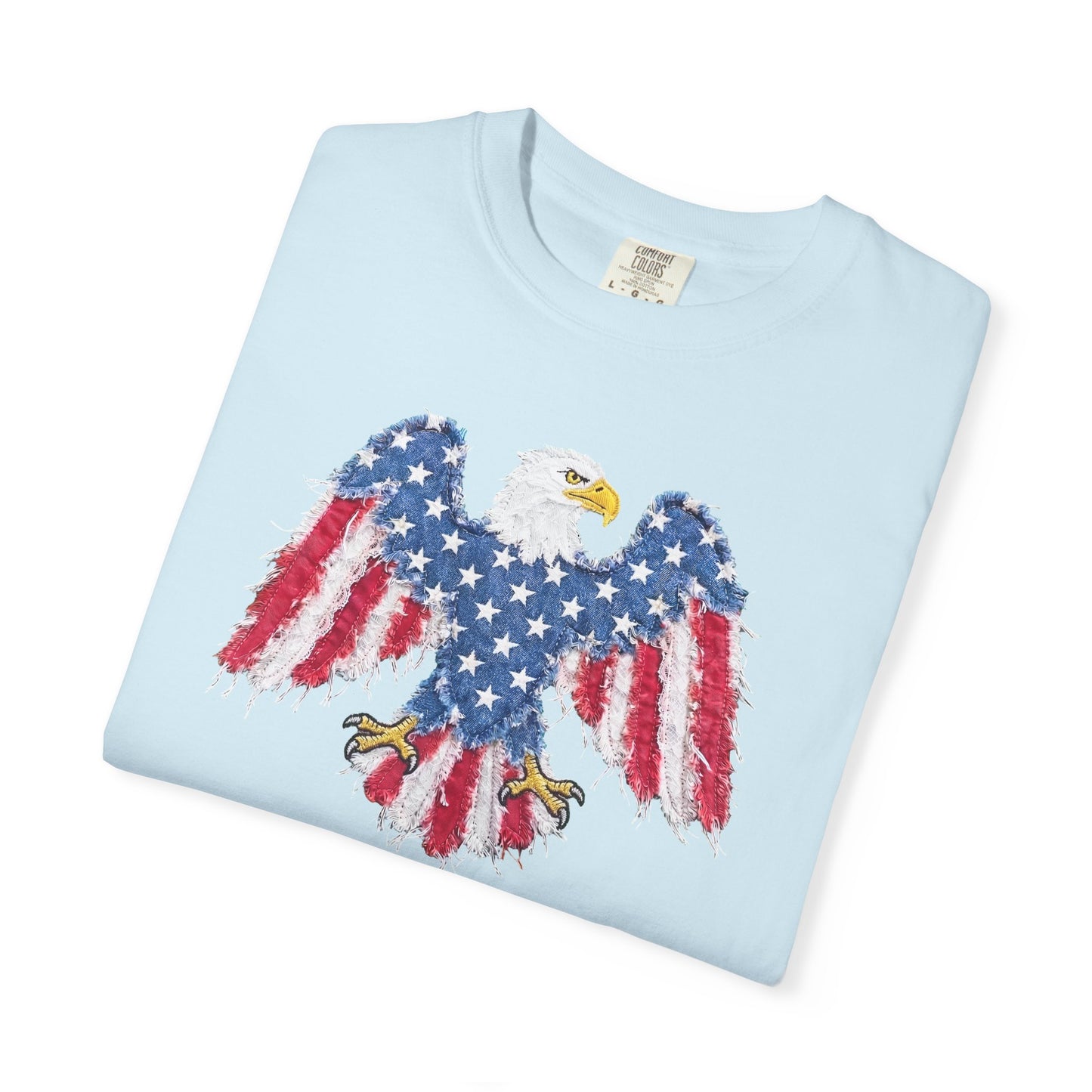 Patriotic Eagle Print T-Shirt — Distressed American Flag Graphic