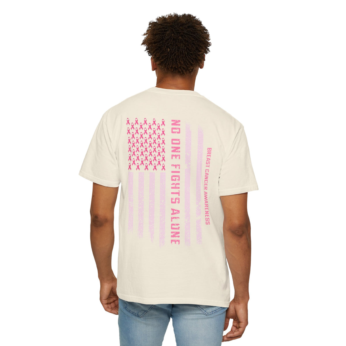 Breast Cancer Awareness T-Shirt — "No One Fights Alone" Flag Tee