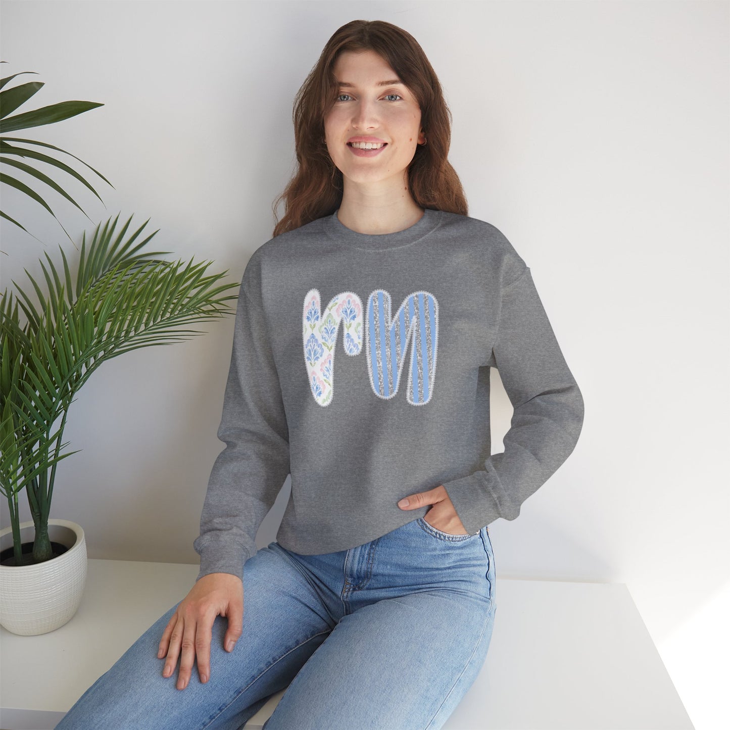 RN Floral Crewneck Sweatshirt – Blue Botanical Monogram