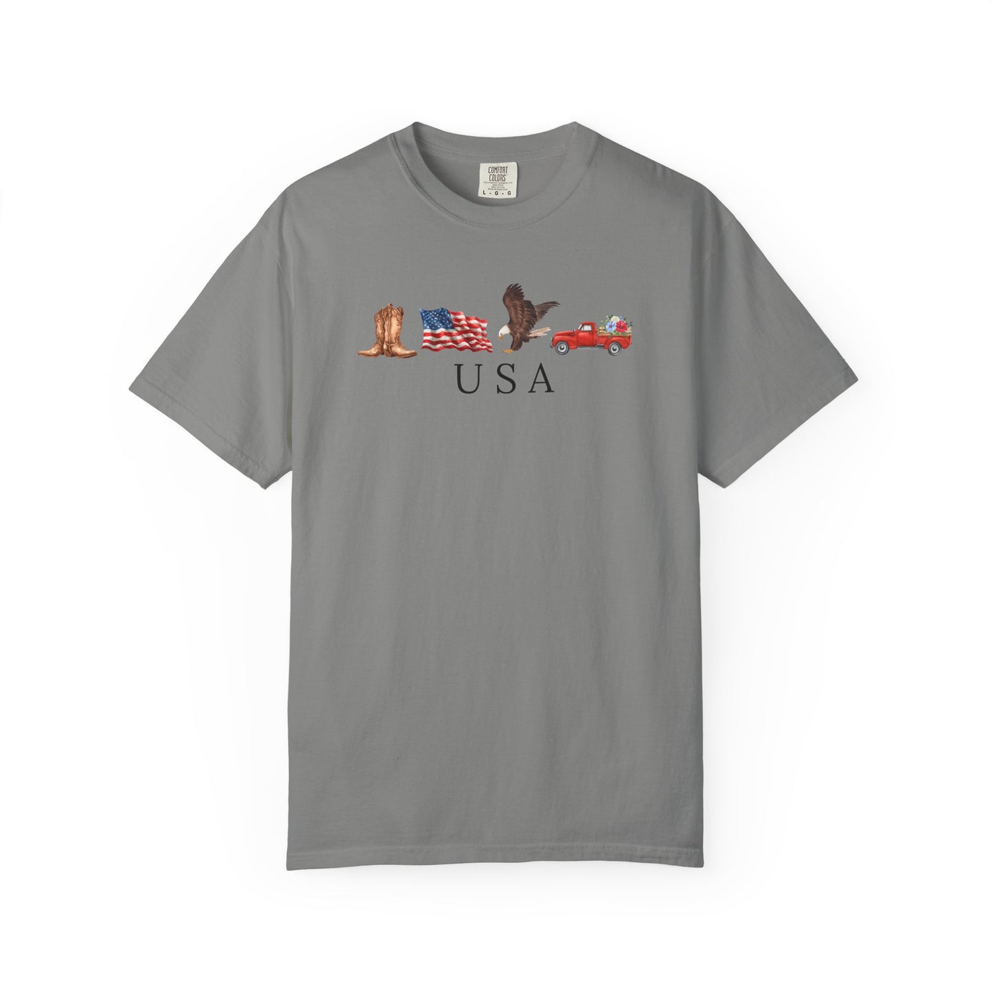 USA Americana Graphic T-Shirt — Boots, Flag, Eagle & Truck Design