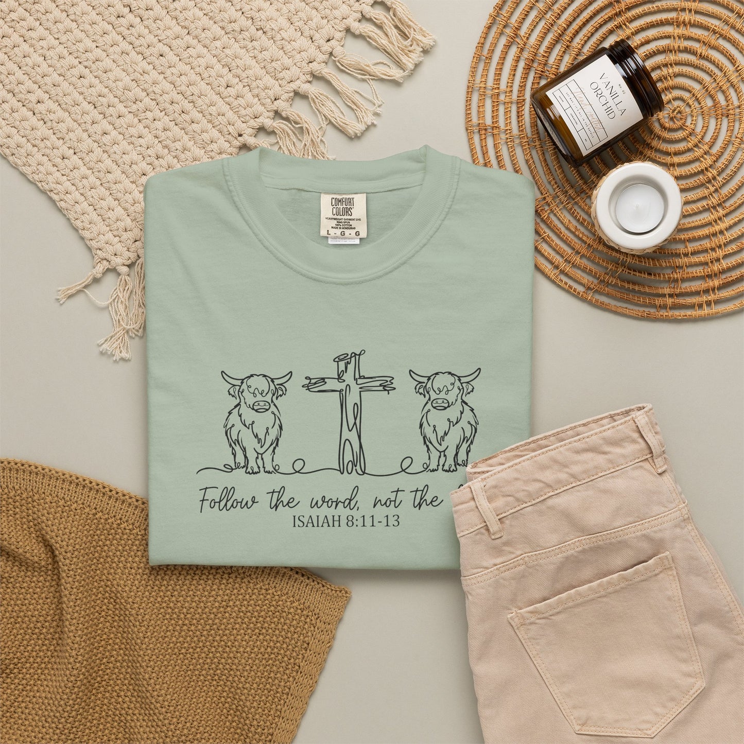 Christian Cross & Cow T-Shirt — "Follow the Word, Not the Herd" Graphic Tee