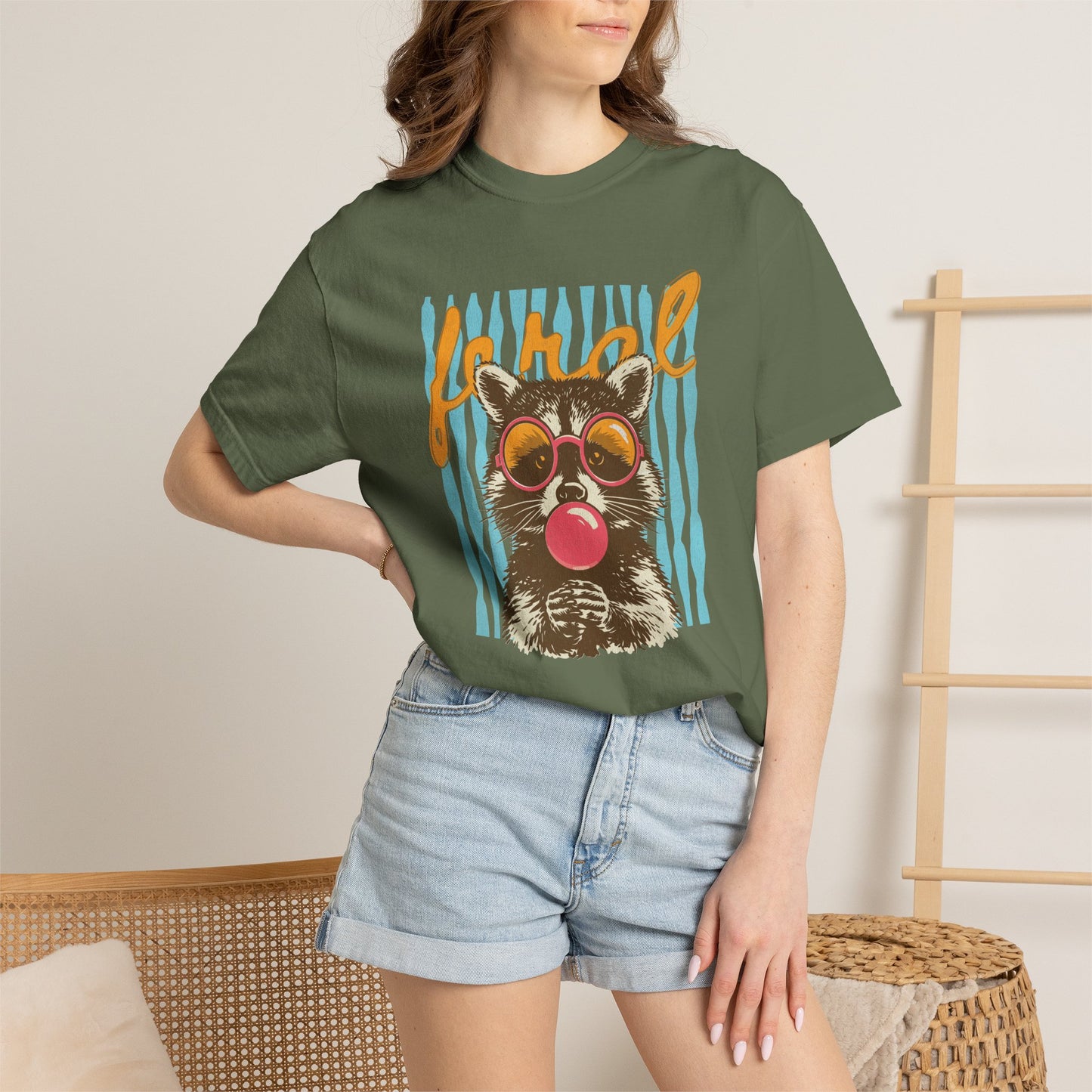 Raccoon Bubblegum Tee — Vintage Sunglasses Graphic T-Shirt
