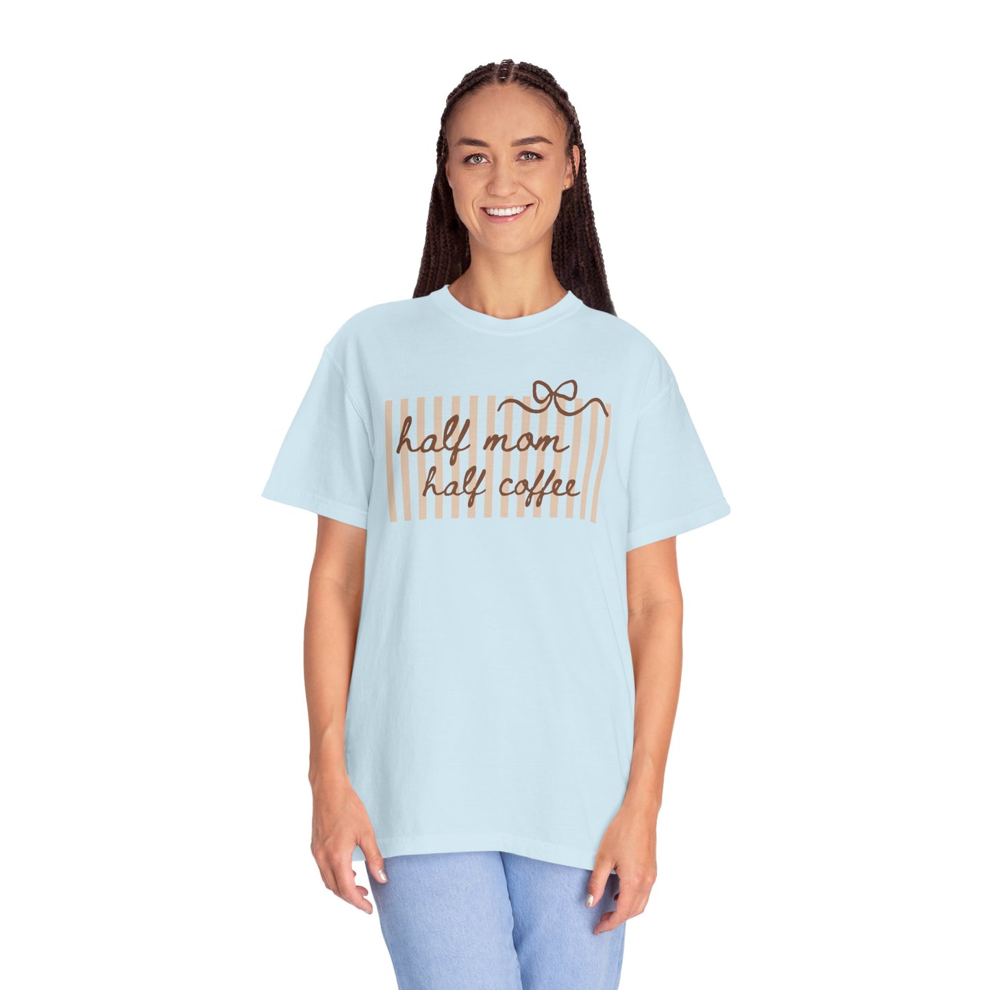Half Mom Half Coffee T-Shirt — Cute Striped Coffee Mom Tee