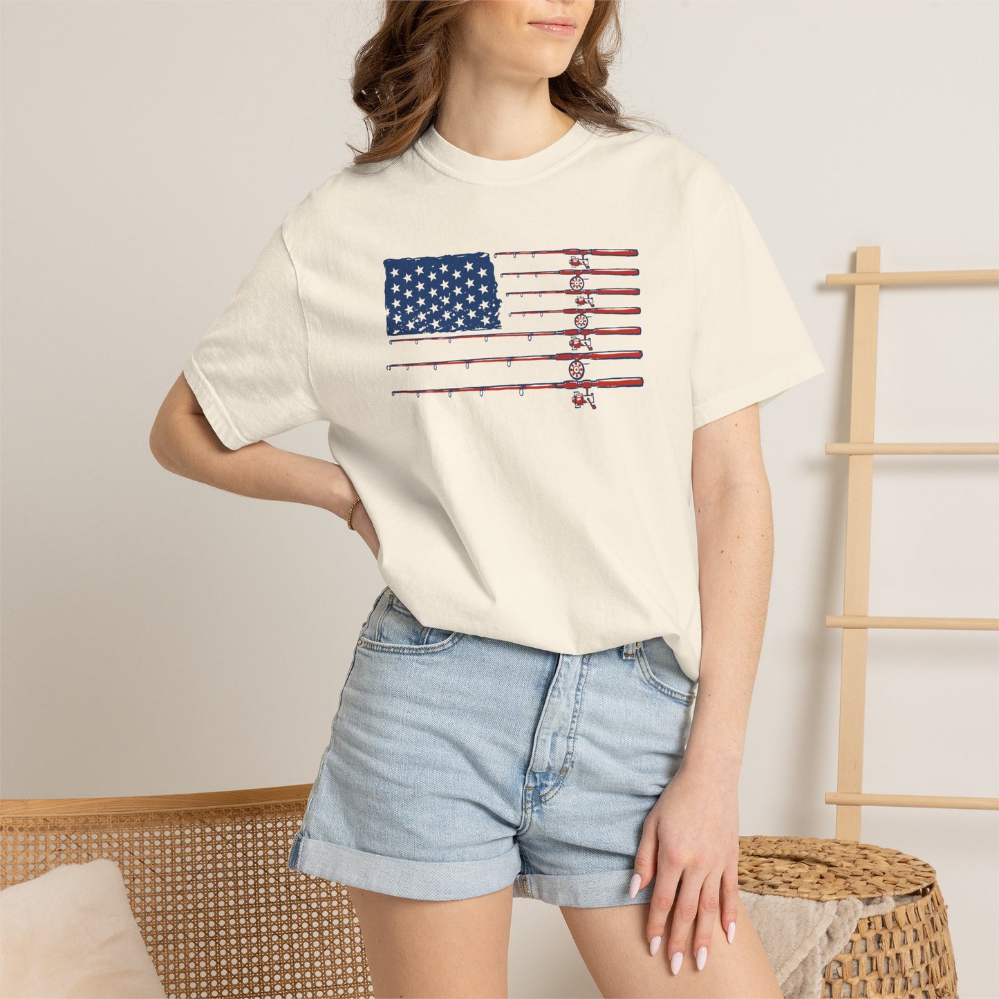 American Fishing Flag T-Shirt — Patriotic Bass Rods Graphic Tee
