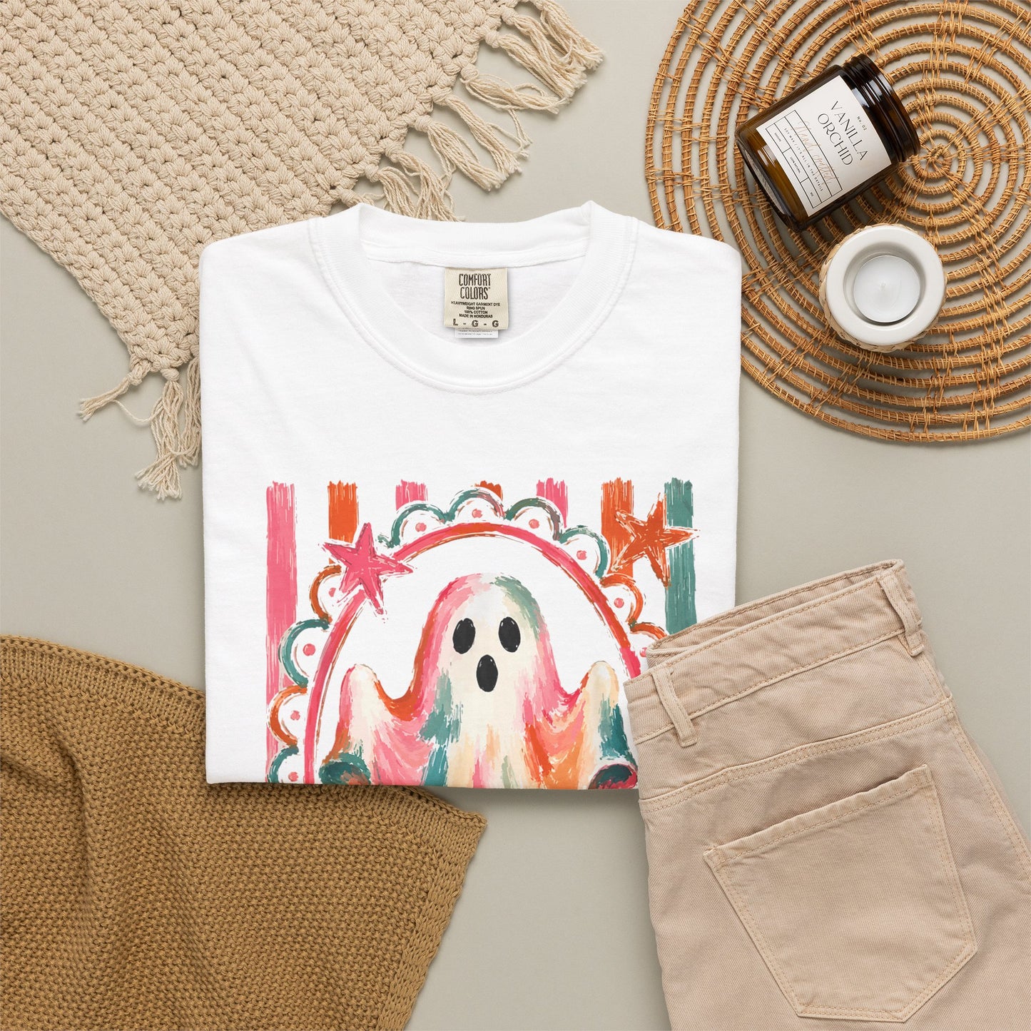 Watercolor Ghost Tee — Colorful Halloween Graphic T-Shirt