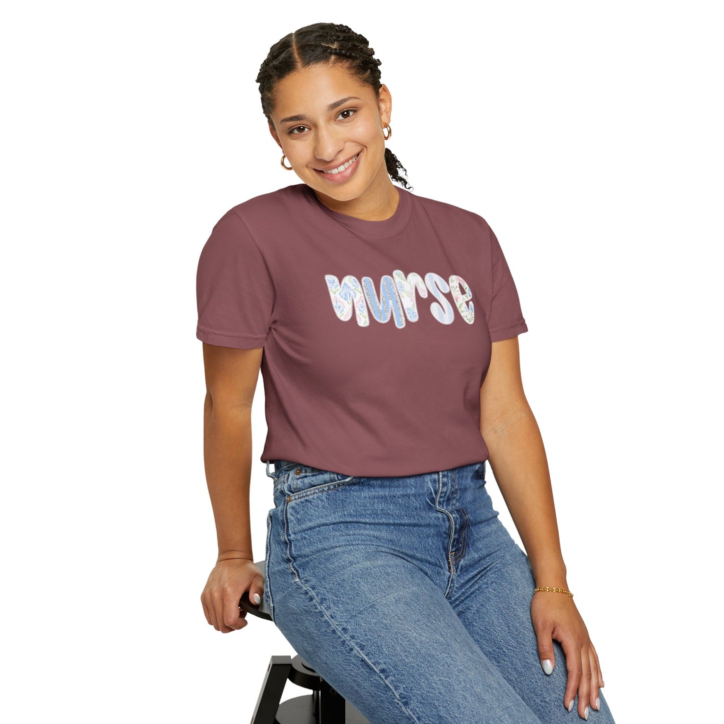 Nurse Floral Script T‑Shirt — Healthcare Appreciation