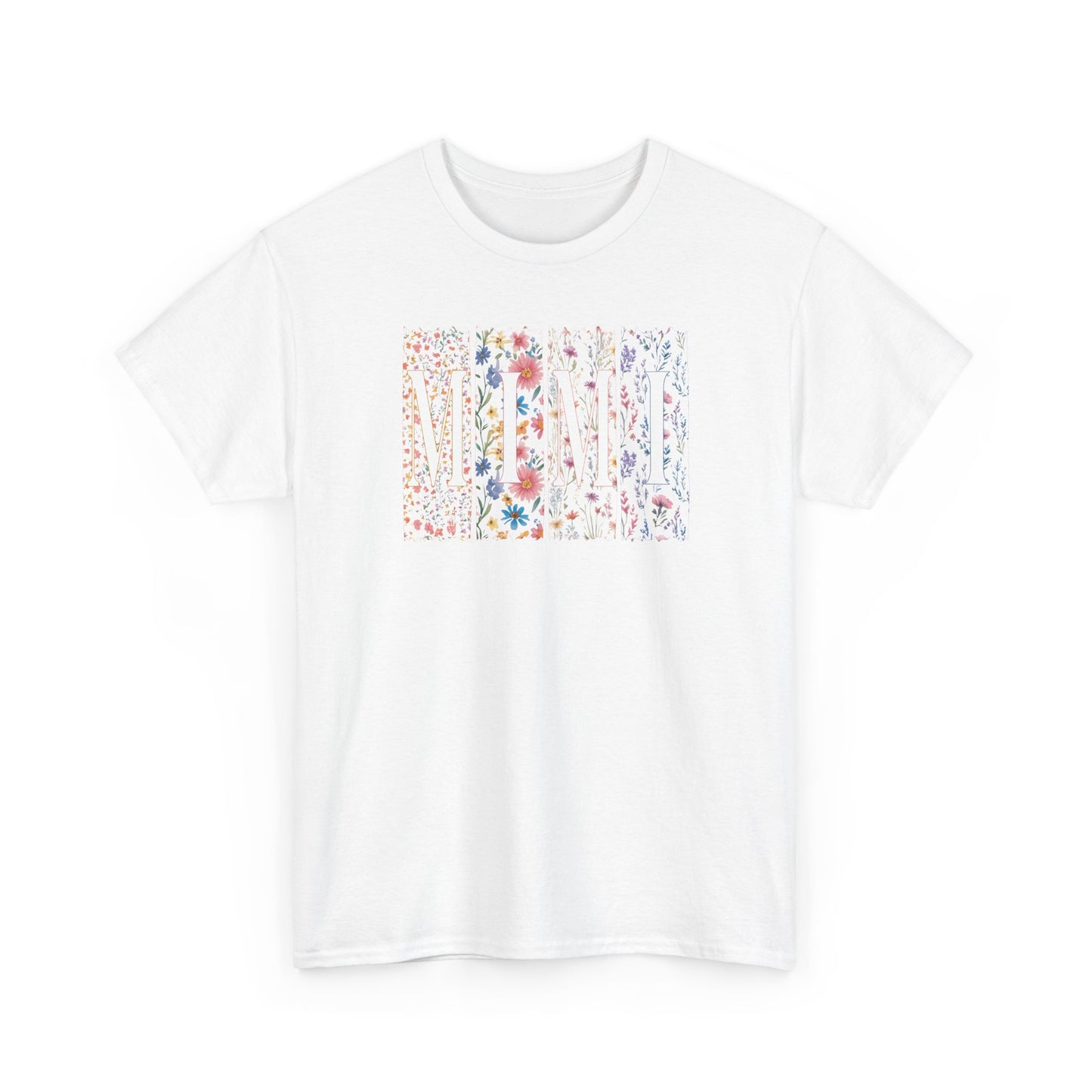 Floral Watercolor "Mimi" Striped Tee — Colorful Botanical Graphic T-Shirt