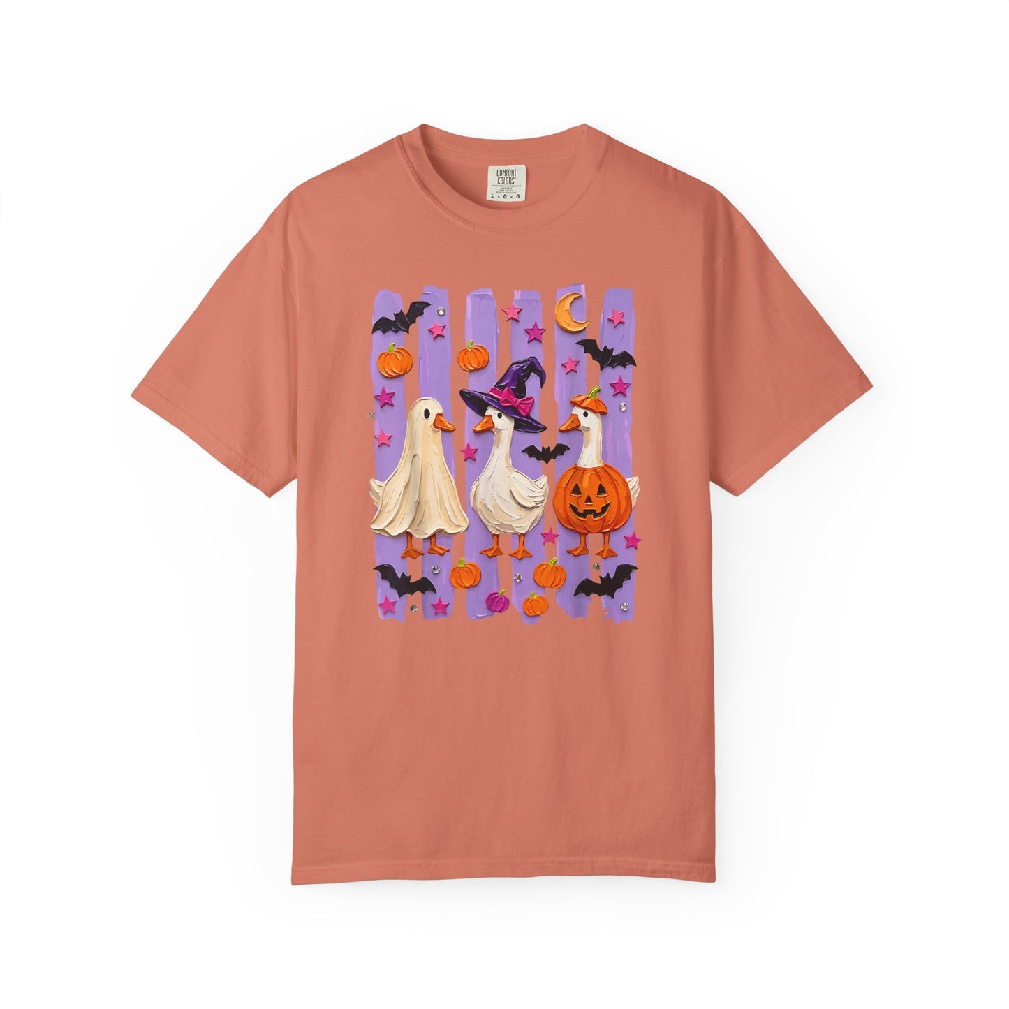 Halloween Goose T-Shirt — Cute Ghosts, Witch Hat & Pumpkin Design
