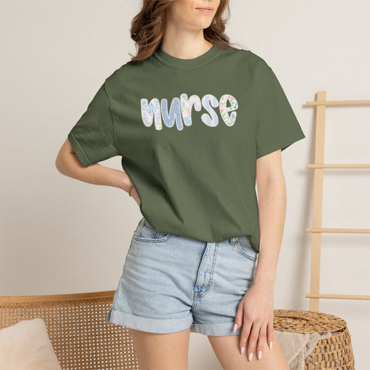 Nurse Floral Script T‑Shirt — Healthcare Appreciation