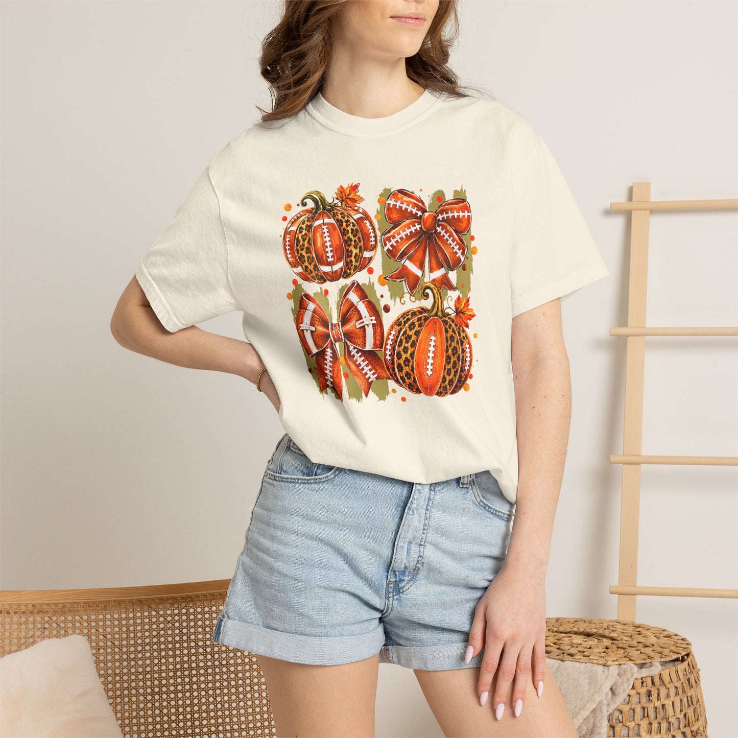 Pumpkin Patch Fall Football T-Shirt — Rustic Orange Autumn Pumpkins Tee