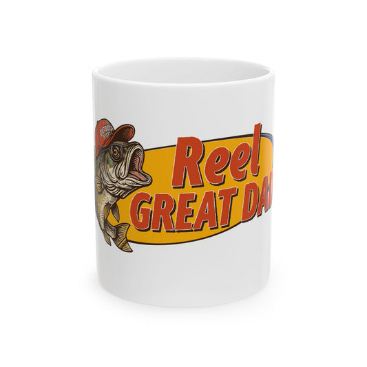 Fishing Mug - "Reel Great Dad" Ceramic Coffee Cup (11oz, 15oz)
