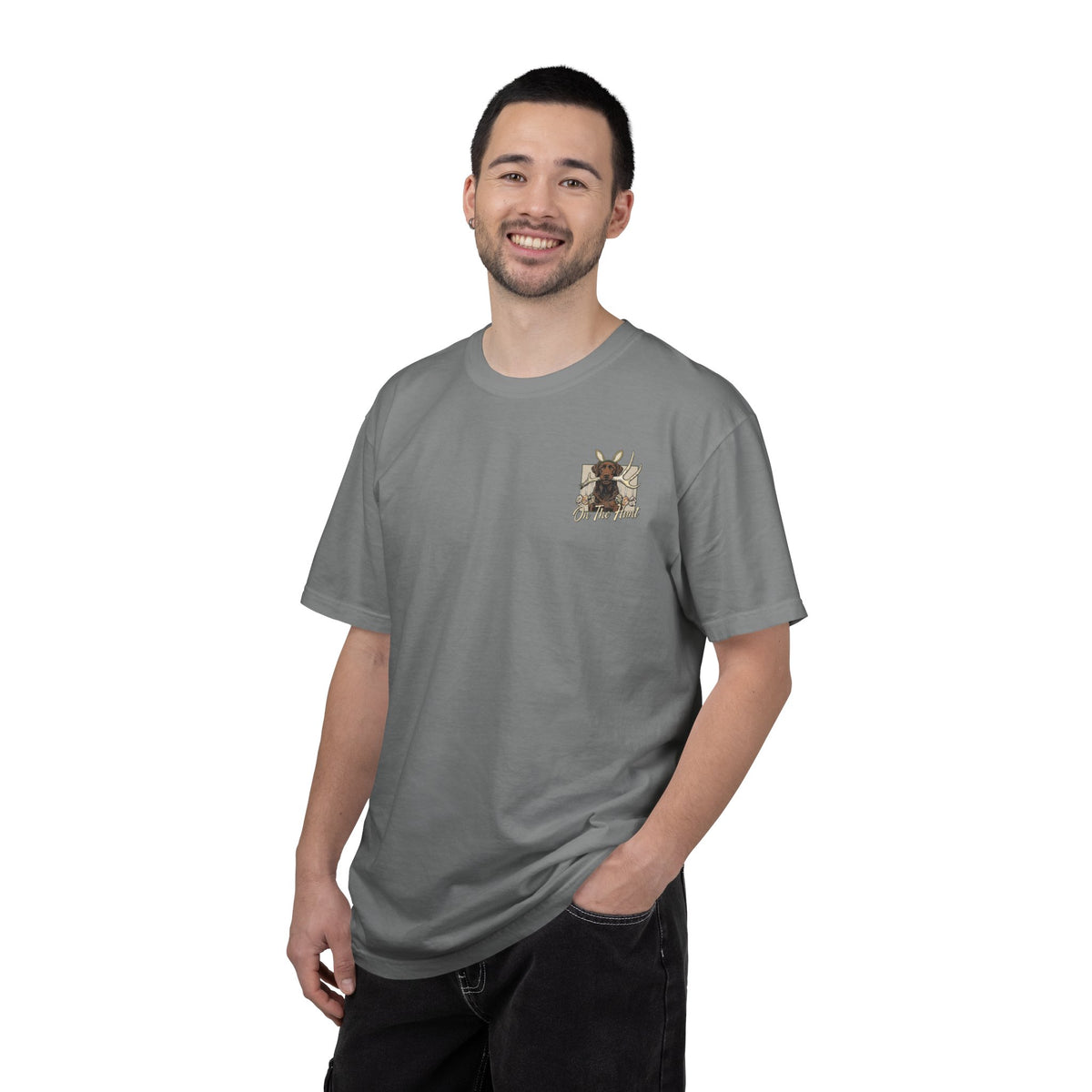 Landon's Easter Brown Lab Hunting Dog Graphic T-Shirt — "On The Hunt" Retro Antler Design