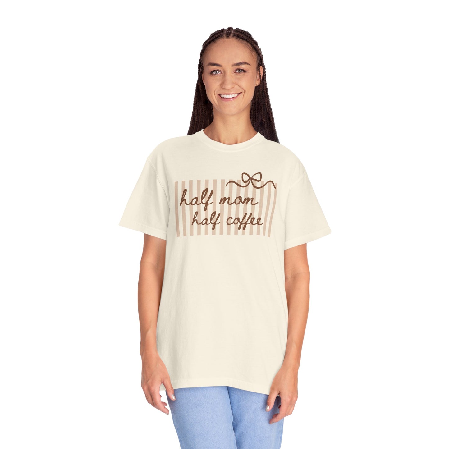 Half Mom Half Coffee T-Shirt — Cute Striped Coffee Mom Tee