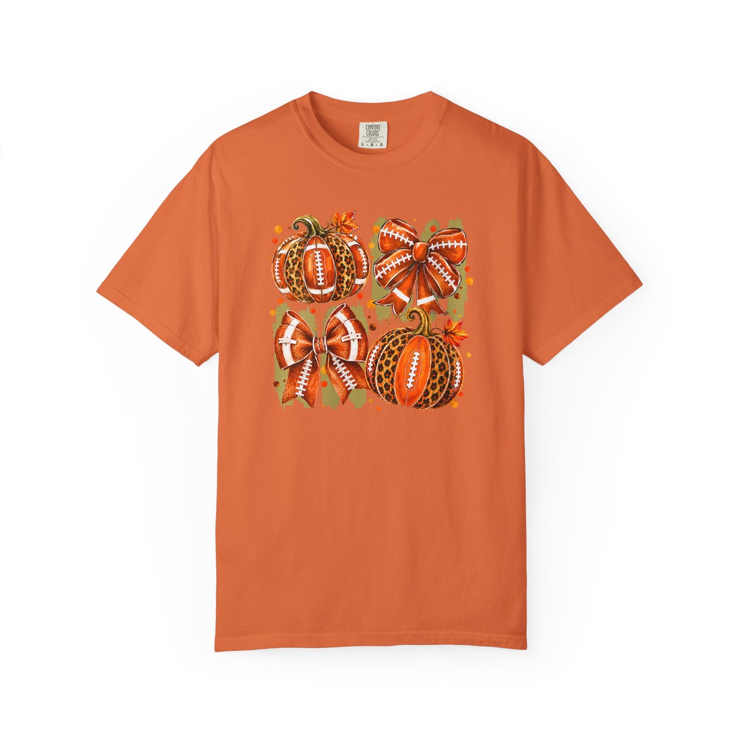 Pumpkin Patch Fall Football T-Shirt — Rustic Orange Autumn Pumpkins Tee