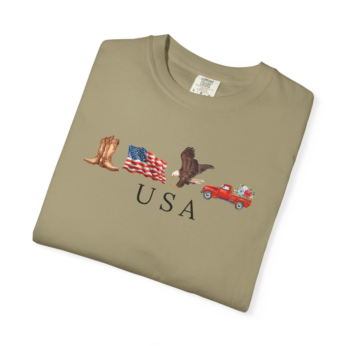 USA Americana Graphic T-Shirt — Boots, Flag, Eagle & Truck Design