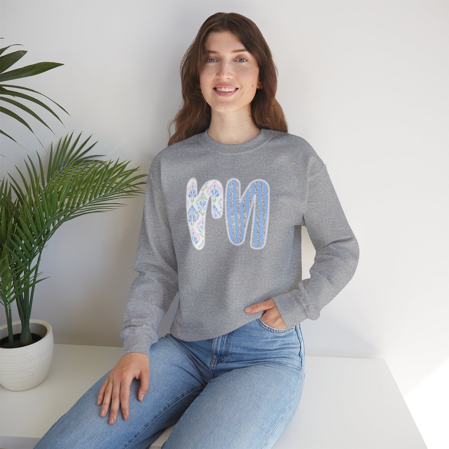 RN Floral Crewneck Sweatshirt – Blue Botanical Monogram