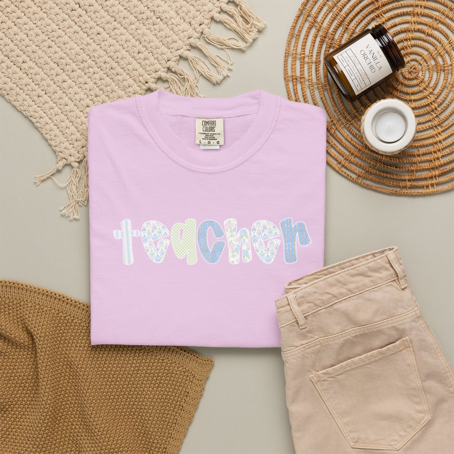 Teacher Floral Bubble Text T-Shirt — Cute Teacher Gift Tee