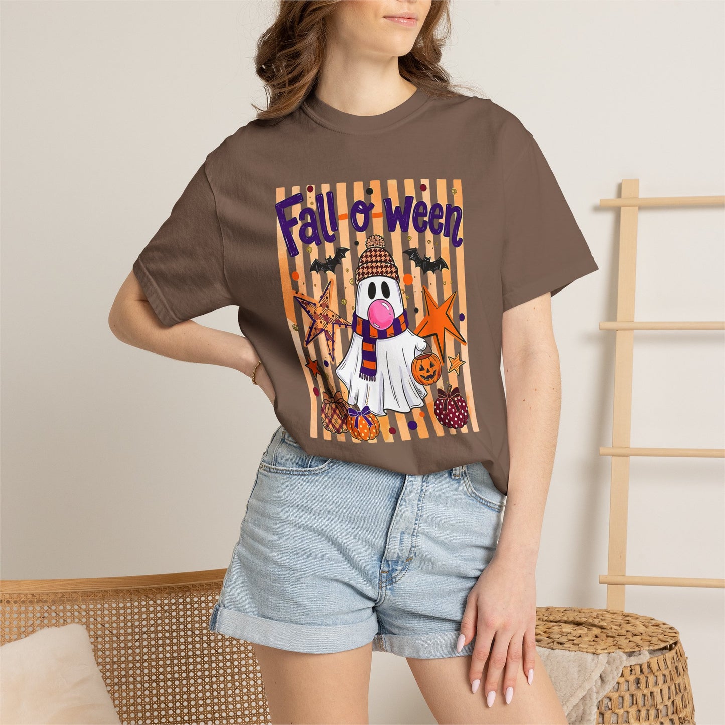 Fall o' Ween Ghost T-Shirt — Cute Halloween Pumpkin & Stars Tee
