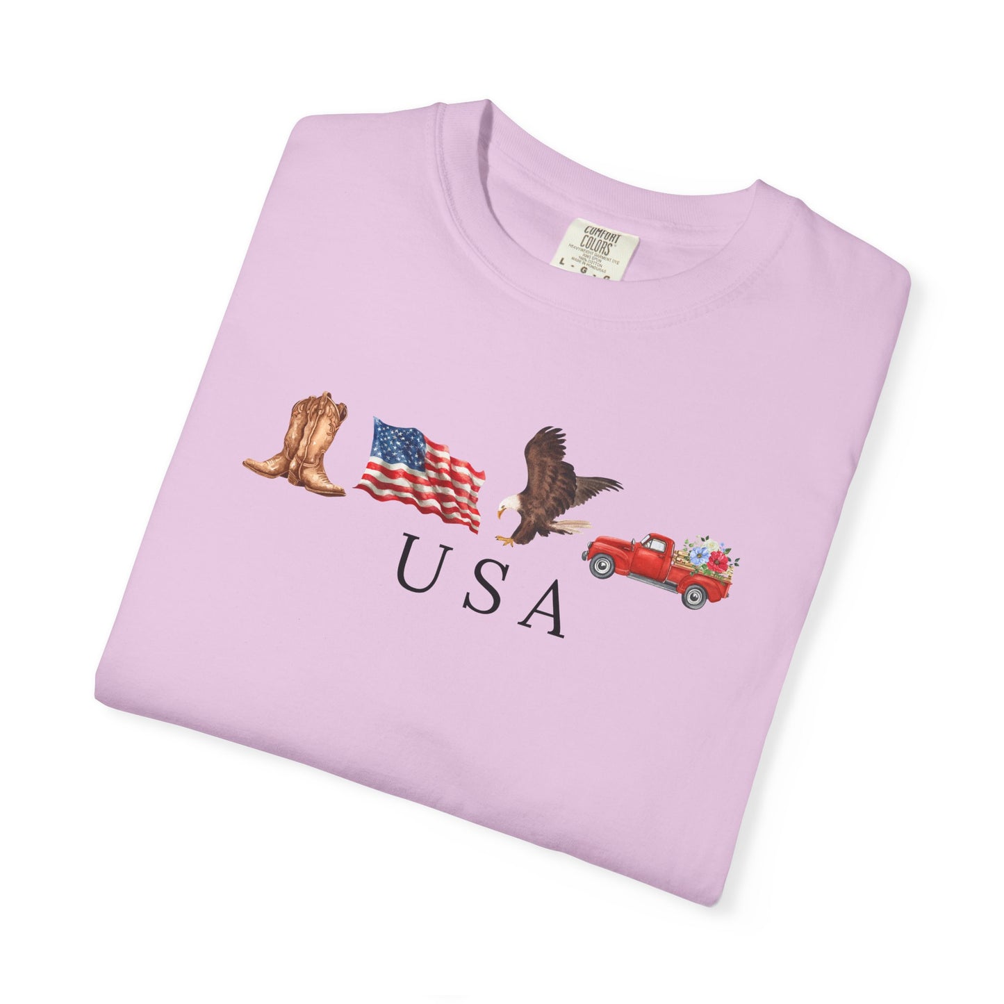 USA Americana Graphic T-Shirt — Boots, Flag, Eagle & Truck Design