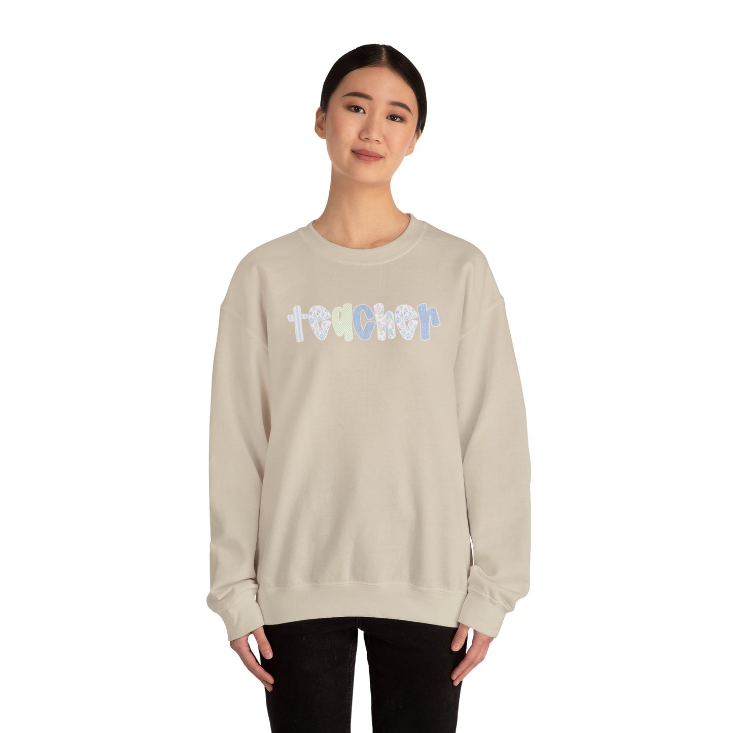 Teacher Floral Crewneck Sweatshirt — Pastel Heart & Flower Teacher Gift