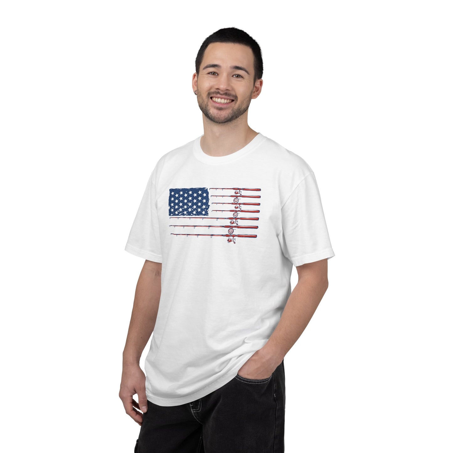 American Fishing Flag T-Shirt — Patriotic Bass Rods Graphic Tee