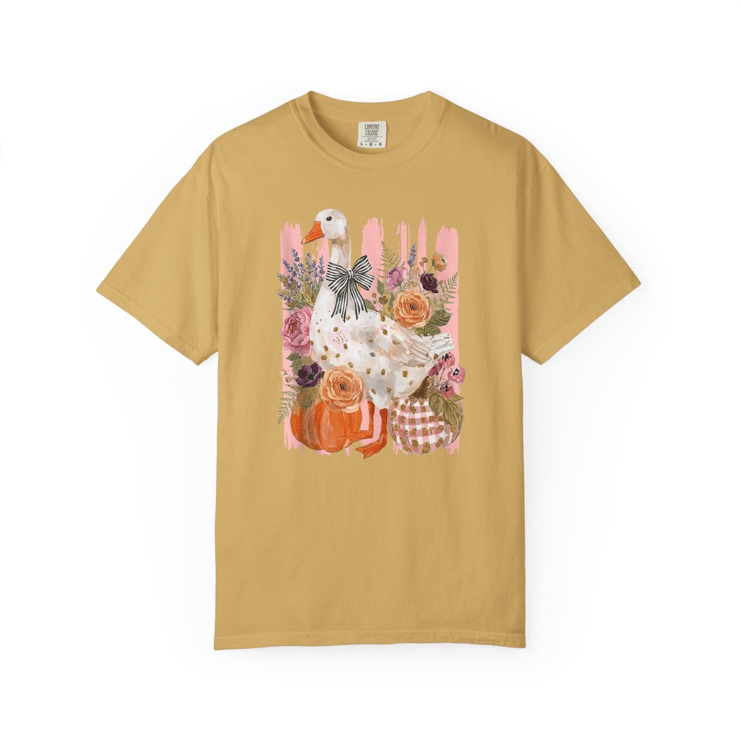Autumn Farmyard Goose T-Shirt — Pumpkin & Floral Fall Tee