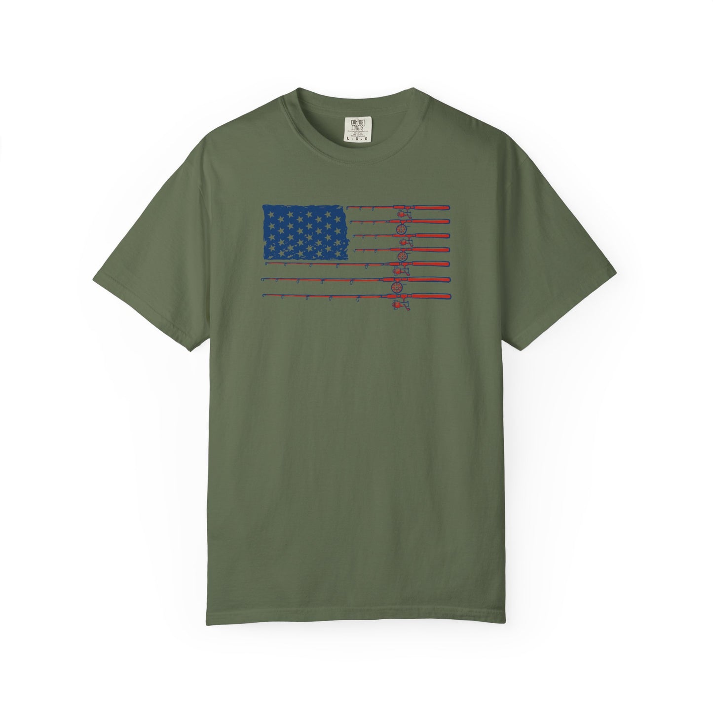 American Fishing Flag T-Shirt — Patriotic Bass Rods Graphic Tee