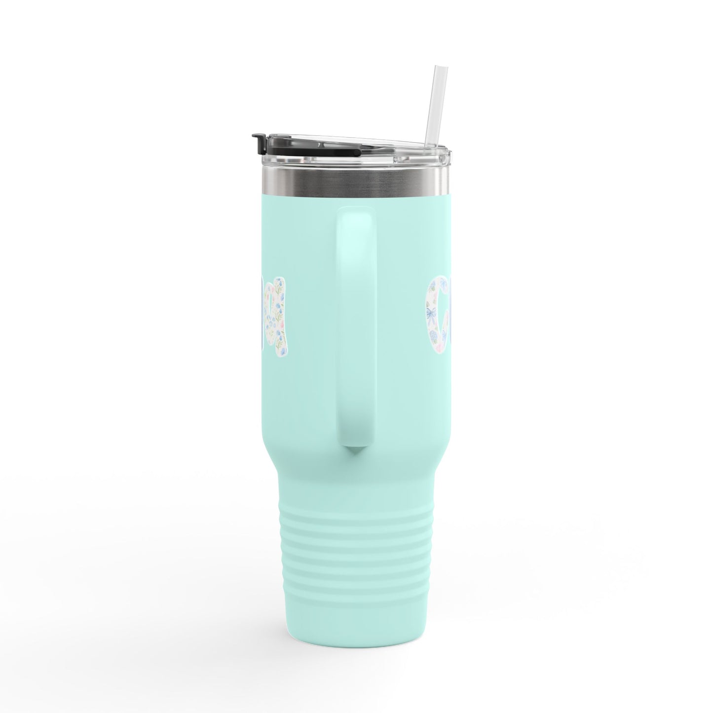 40oz Insulated Travel Mug — Floral Monogram 'CNA' Tumbler with Handle (Keeps Drinks Hot & Cold)