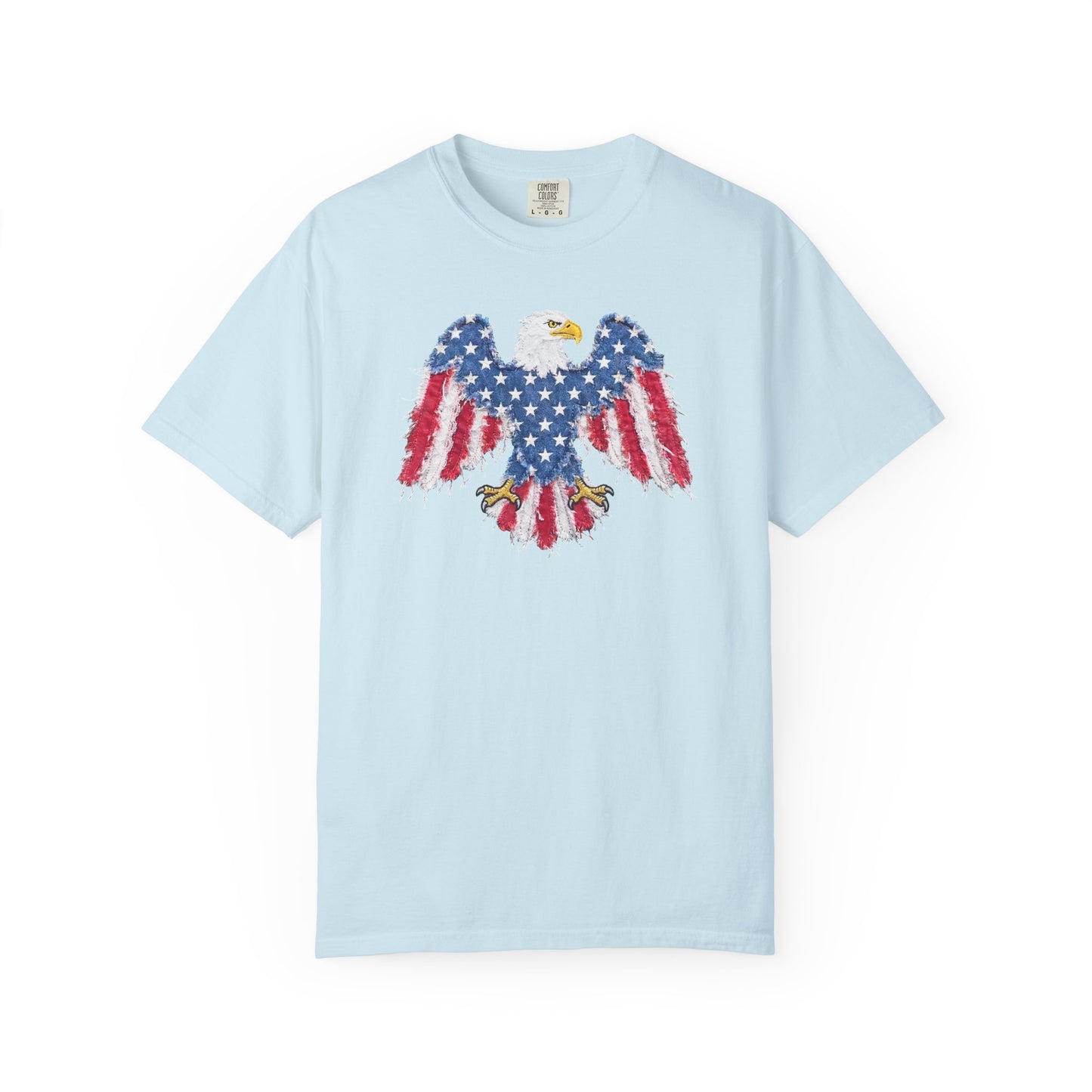 Patriotic Eagle Print T-Shirt — Distressed American Flag Graphic