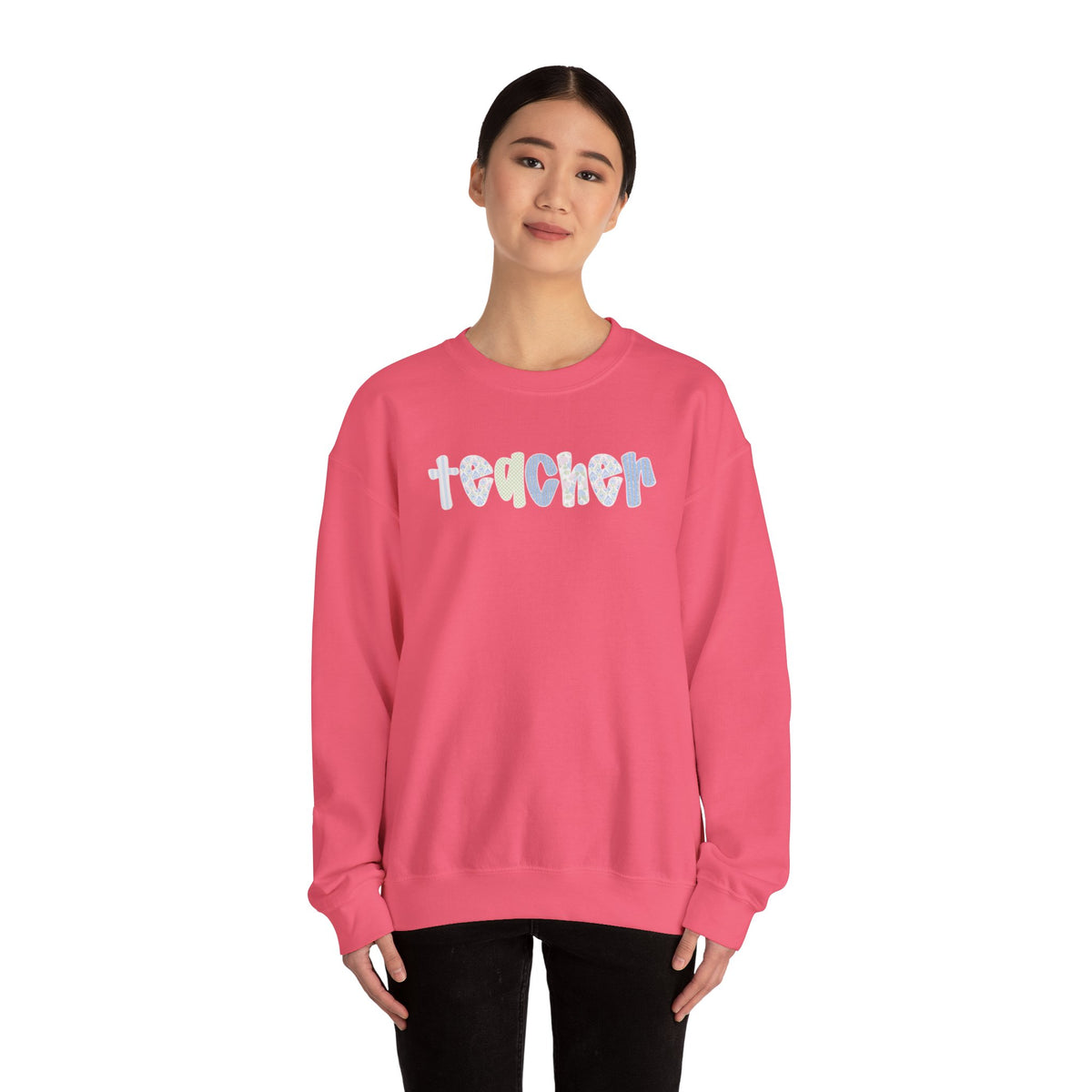 Teacher Floral Crewneck Sweatshirt — Pastel Heart & Flower Teacher Gift