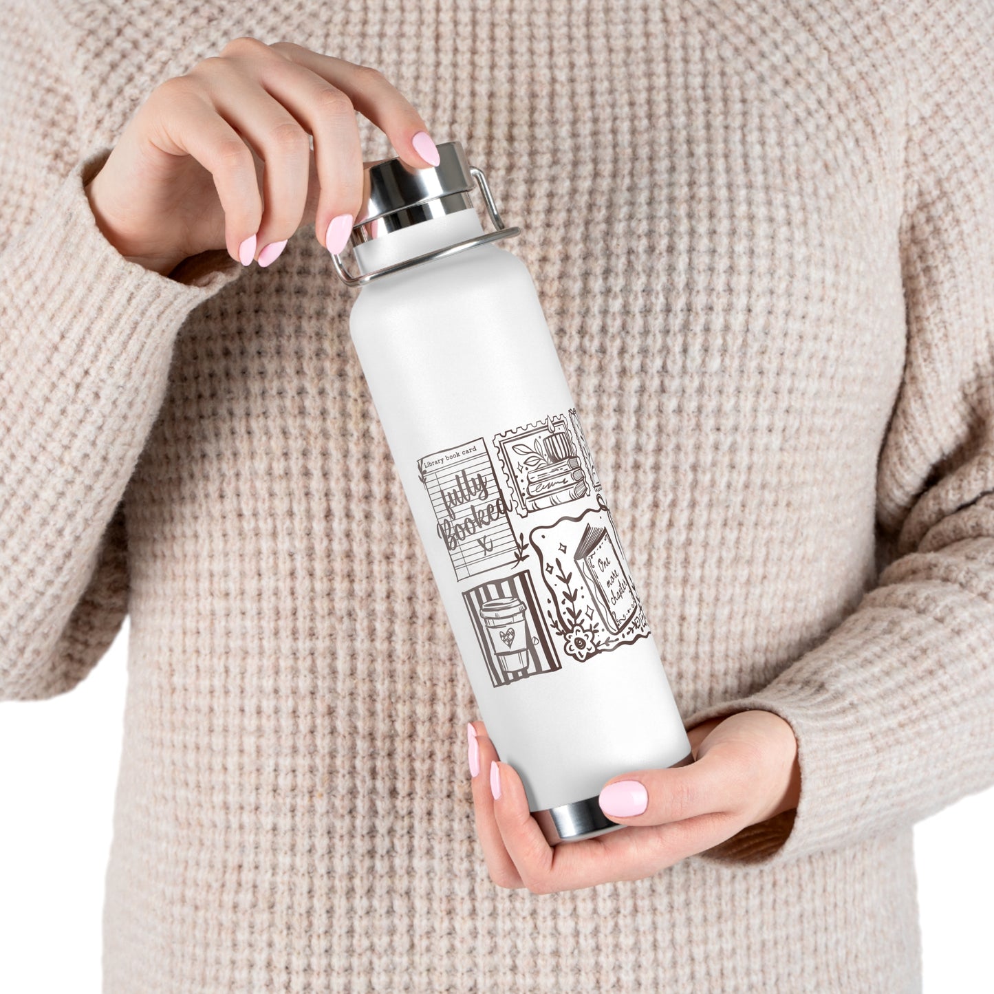 Insulated Water Bottle — 'Fully Booked' Illustrated 22oz Vacuum Flask