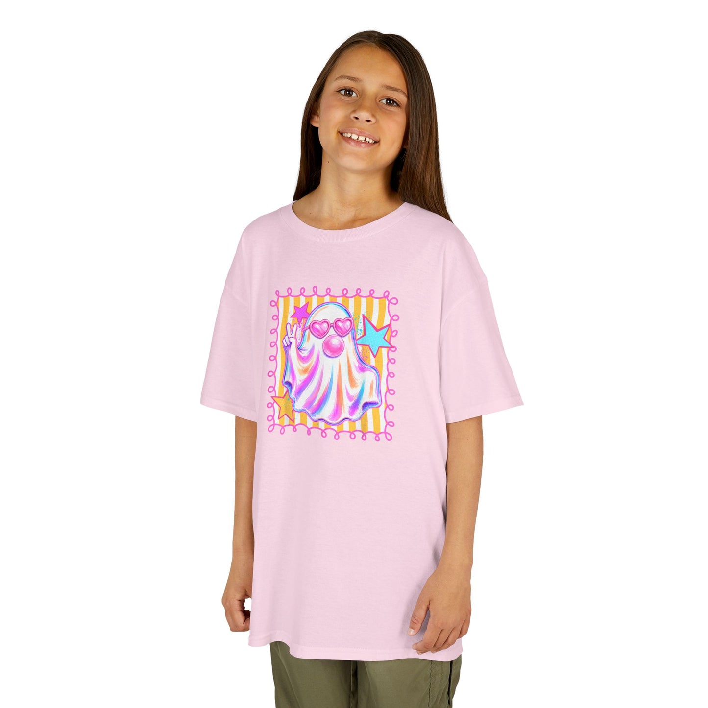Kids Ghost Stamp Tee — Cute Pastel Halloween Graphic Shirt