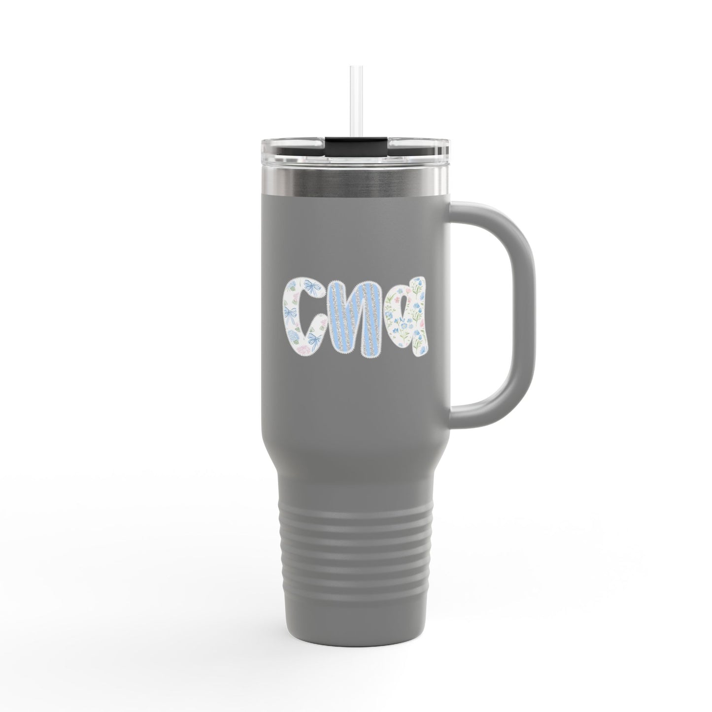 40oz Insulated Travel Mug — Floral Monogram 'CNA' Tumbler with Handle (Keeps Drinks Hot & Cold)