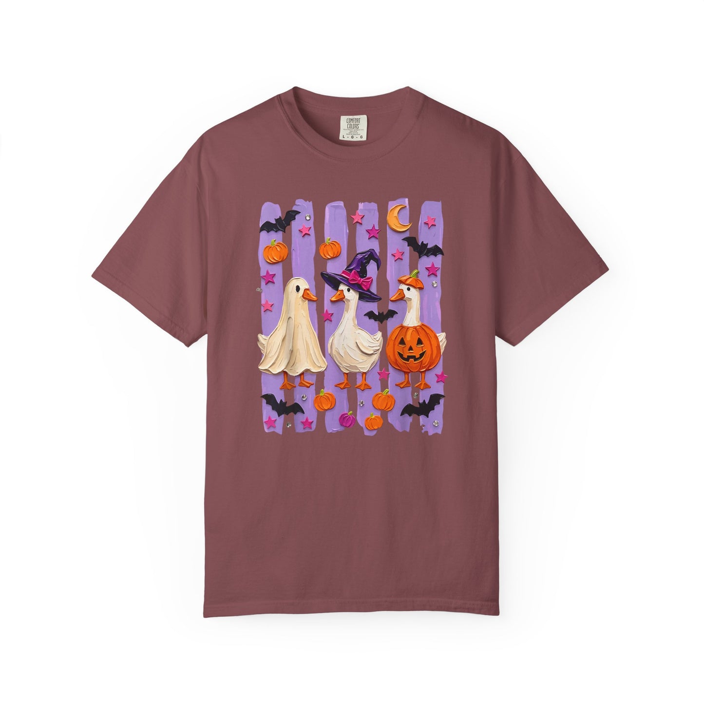 Halloween Goose T-Shirt — Cute Ghosts, Witch Hat & Pumpkin Design