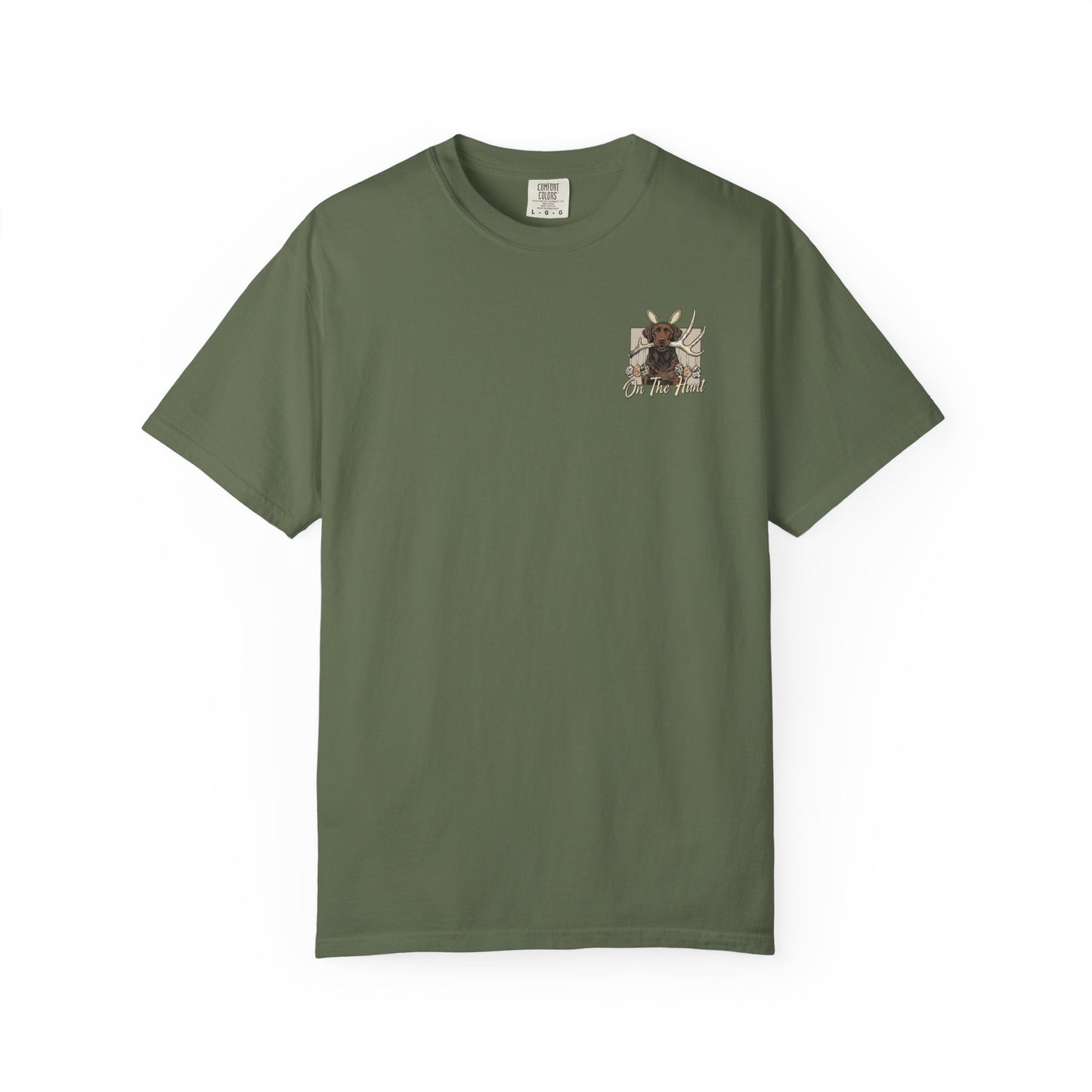 Landon's Easter Brown Lab Hunting Dog Graphic T-Shirt — "On The Hunt" Retro Antler Design