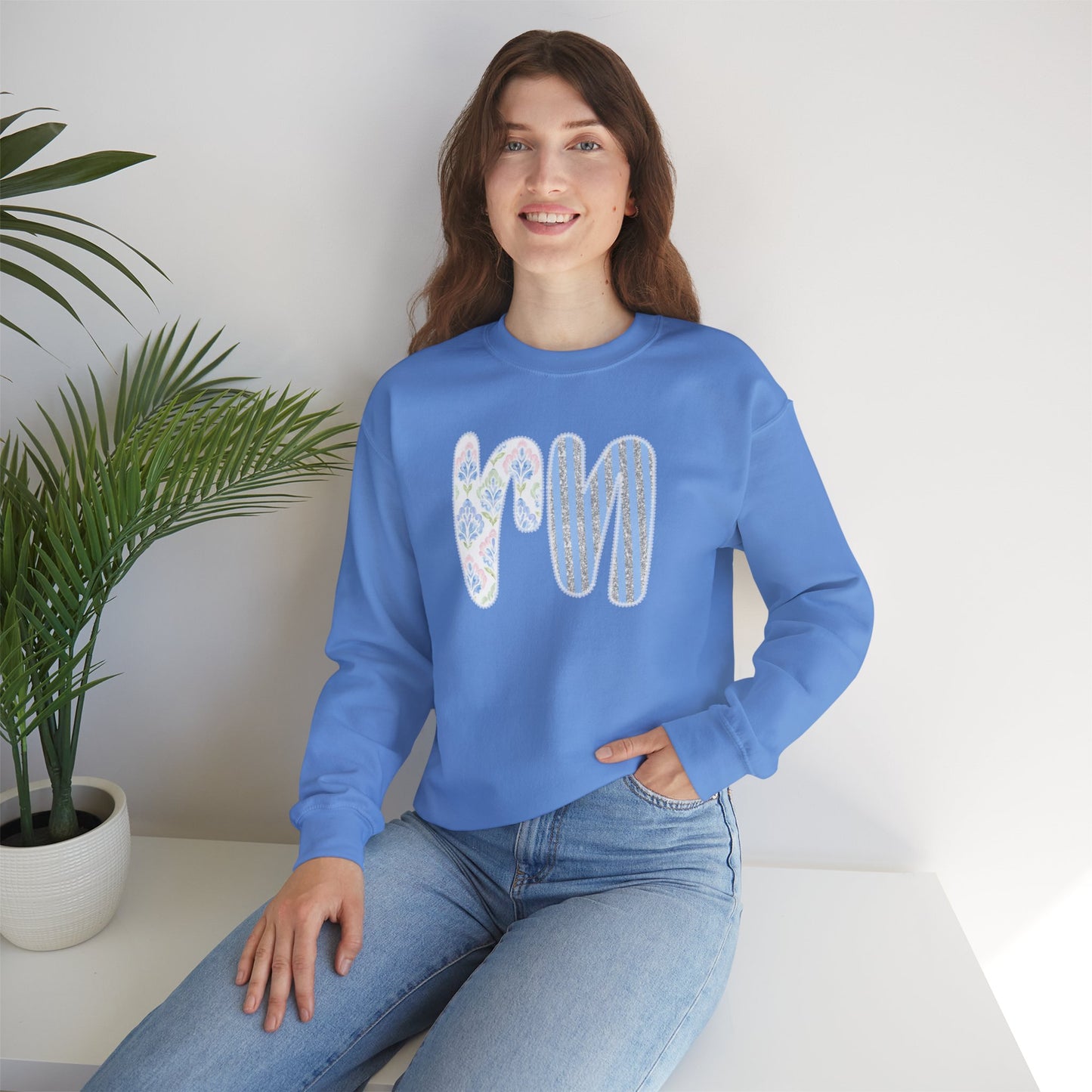 RN Floral Crewneck Sweatshirt – Blue Botanical Monogram