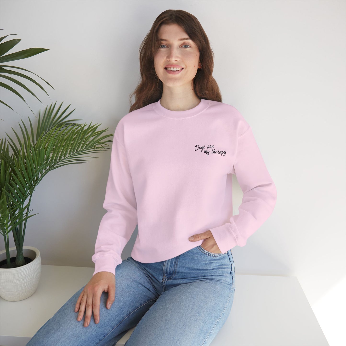 Minimal 'Dogs Are My Therapy' Crewneck Embroidered Sweatshirt