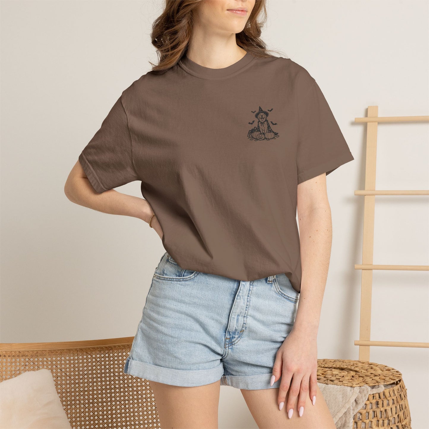 Pocket Spooky Golden Retriever Fall T-Shirt — Embroidered