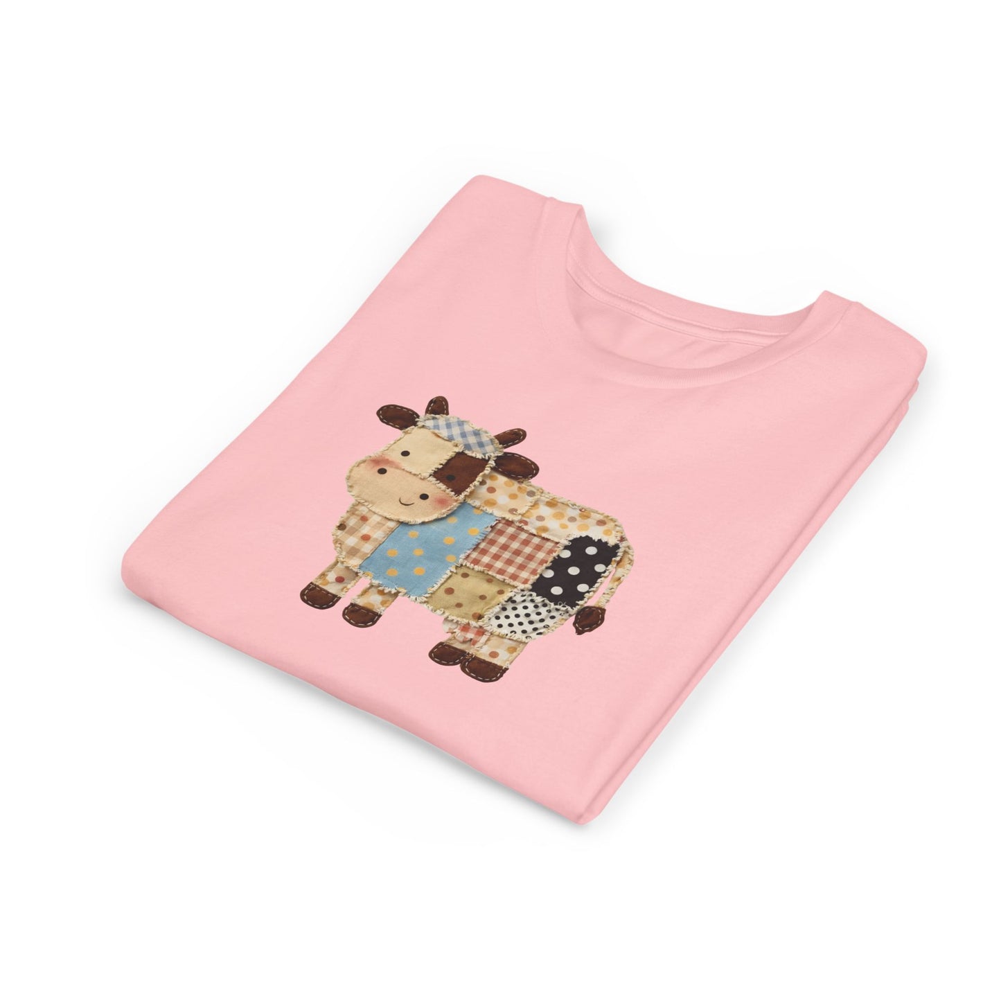 Kids Cow Patchwork Print T-Shirt – Cute Patchwork Calf Graphic Youth Tee