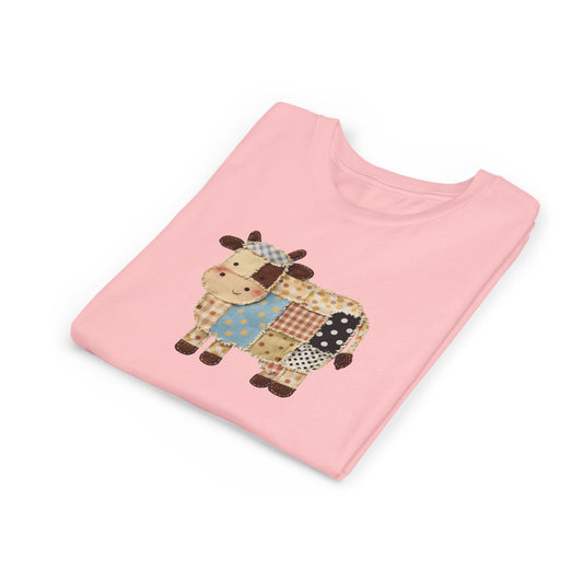Kids Cow Patchwork Print T-Shirt – Cute Patchwork Calf Graphic Youth Tee
