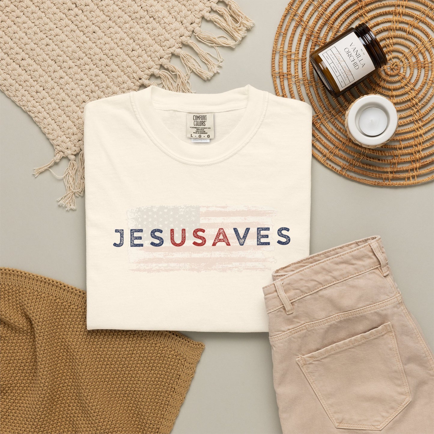 Jesus Saves T‑Shirt — Patriotic Faith Graphic Tee