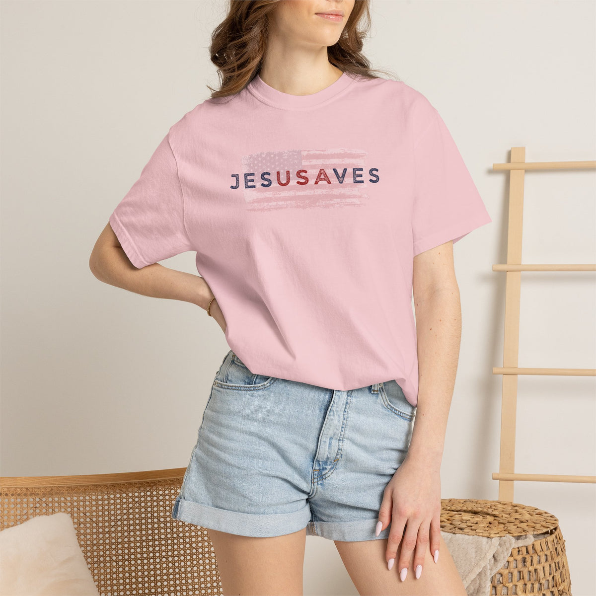 Jesus Saves T‑Shirt — Patriotic Faith Graphic Tee