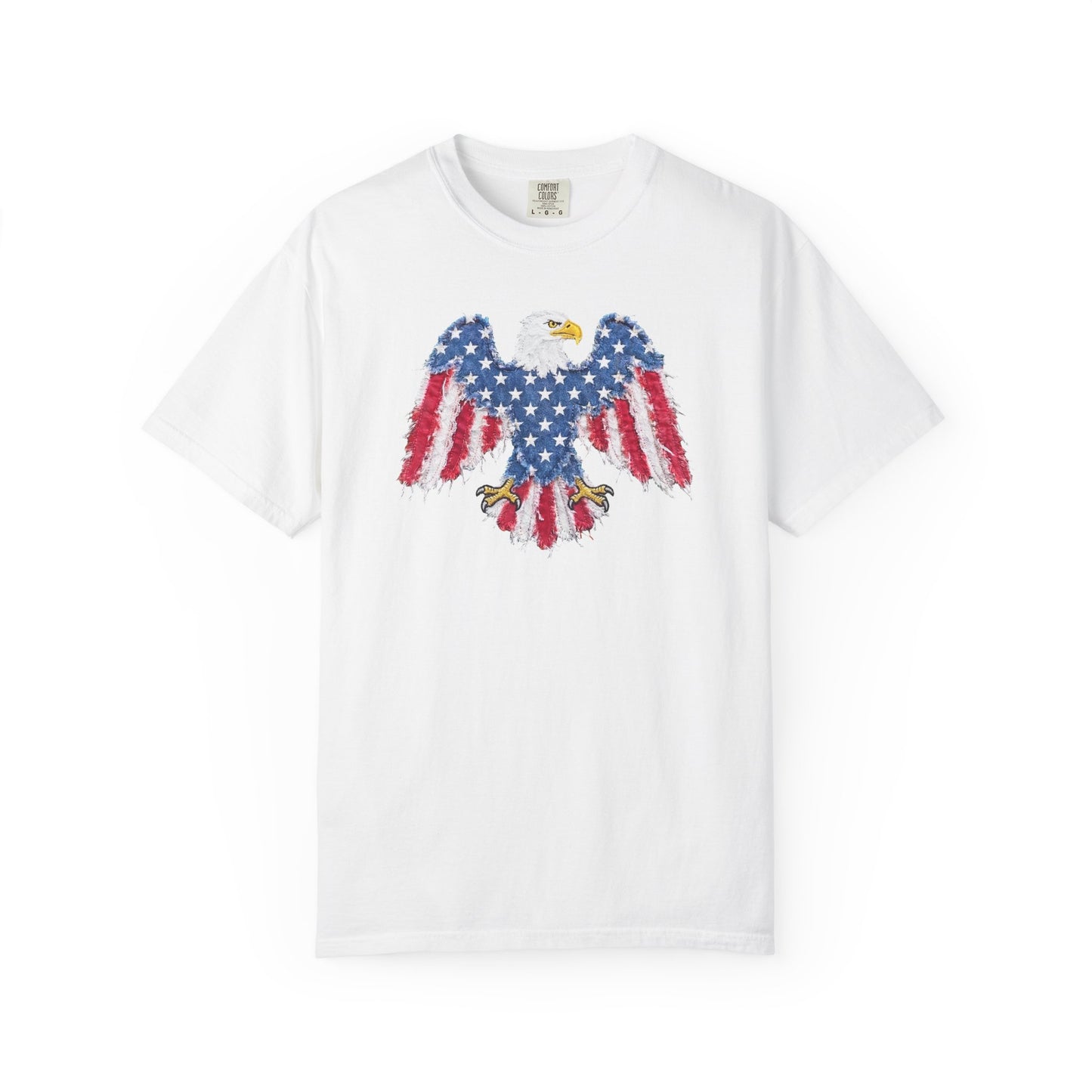 Patriotic Eagle Print T-Shirt — Distressed American Flag Graphic
