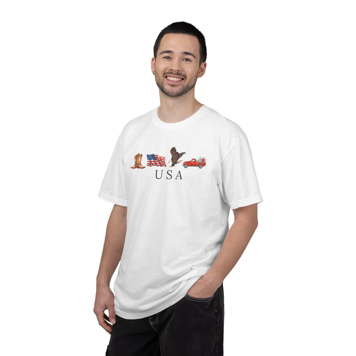 USA Americana Graphic T-Shirt — Boots, Flag, Eagle & Truck Design