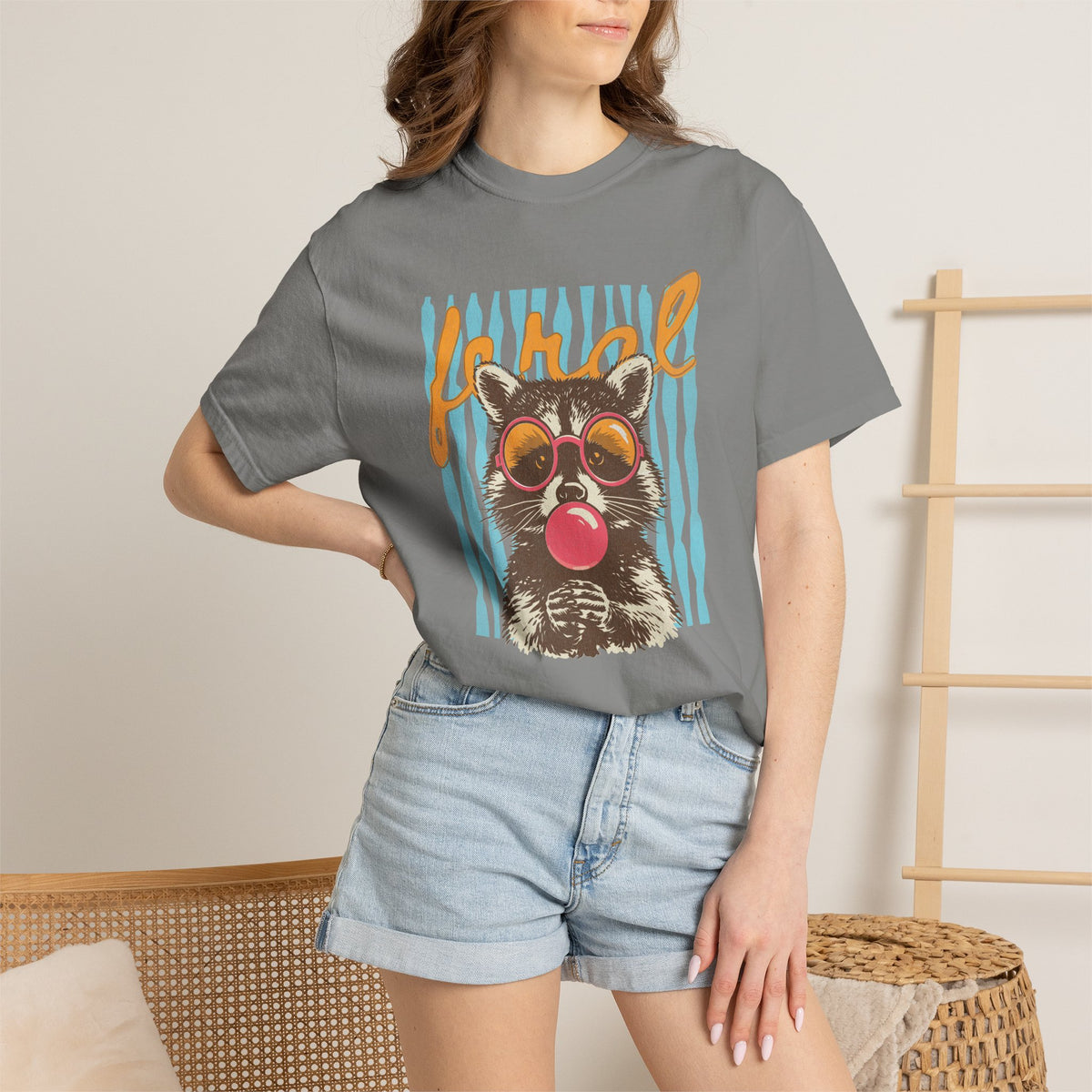 Raccoon Bubblegum Tee — Vintage Sunglasses Graphic T-Shirt