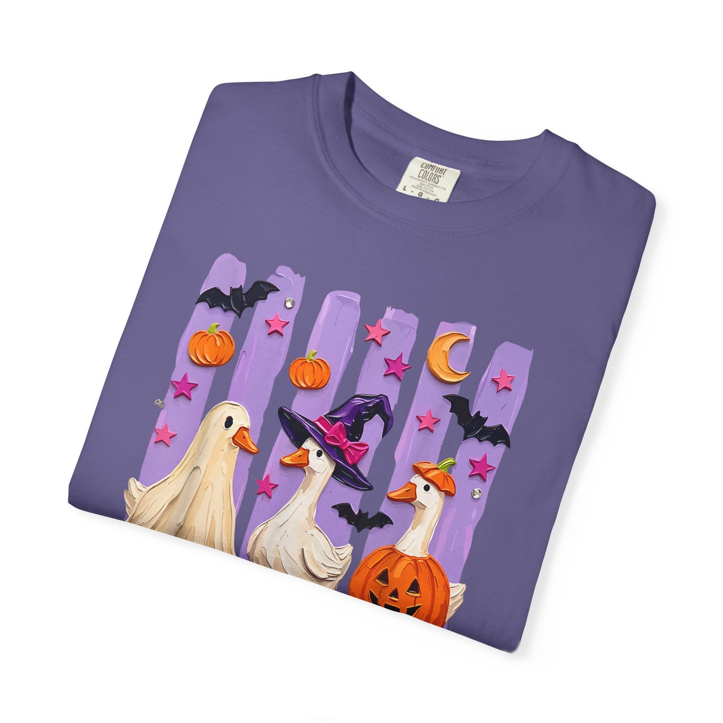 Halloween Goose T-Shirt — Cute Ghosts, Witch Hat & Pumpkin Design