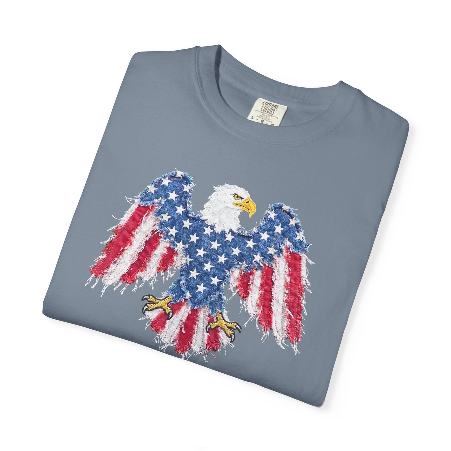 Patriotic Eagle Print T-Shirt — Distressed American Flag Graphic