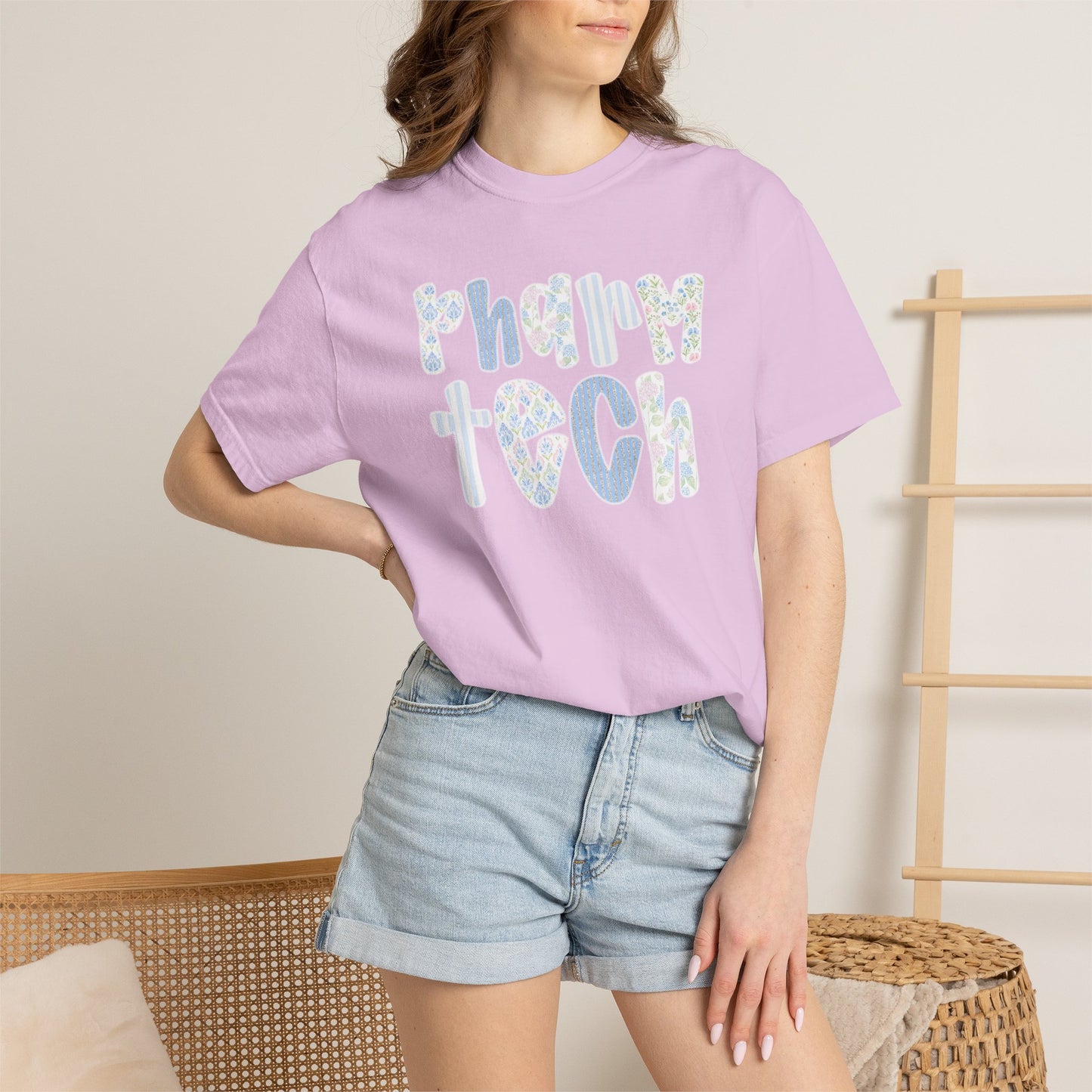Pharm Tech T-Shirt — Floral Pastel Typography Tee